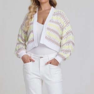525 America Zoe Cotton Open Stitch Cardigan- Bleach White Multi